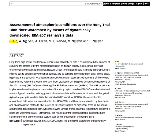 Assessment of atmospheric conditions over the Hong Thai Binh river watershed by means of dynamically downscaled ERA-20C reanalysis data