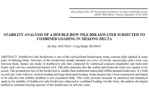 Stability analysis of a double-row pile breakwater subjected to combined loading in Mekong Delta