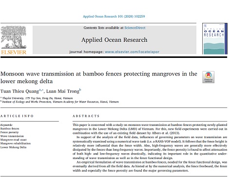 Monsoon wave transmission at bamboo fences protecting mangroves in the lower mekong delta