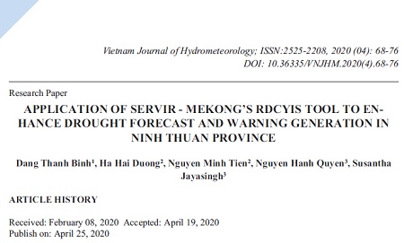 Application of servir - Mekong’s RDCYIS tool to enhance drought forecast and warning generation in Ninh Thuan province