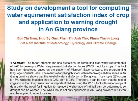 Study on development a tool for computing water equirement satisfaction index of crop and application to warning drought in An Giang province