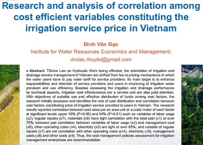 Research and analysis of correlation among cost efficient variables constituting the irrigation service price in Vietnam