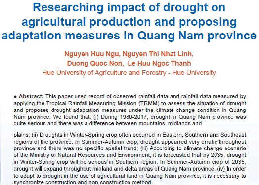 Researching impact of drought on agricultural production and proposing adaptation measures in Quang Nam province