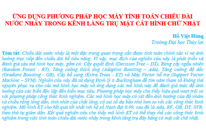 Ứng dụng phương pháp học máy tính toán chiều dài nước nhảy trong kênh lăng trụ mặt cắt hình chữ nhật