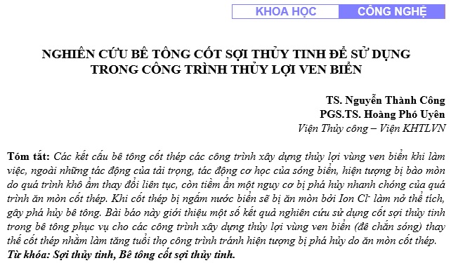 Nghiên cứu bê tông cốt sợi thủy tinh để sử dụng trong công trình thủy lợi ven biển