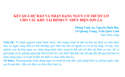 Kết quả dự báo và nhận dạng nguy cơ trượt lở cho các khu tái định cư thủy điện Sơn La