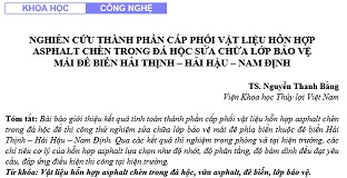 Nghiên cứu thành phần cấp phối vật liệu hỗn hợp Asphalt chèn trong đá học sửa chữa lớp bảo vệ mái đê biển Hải Thịnh - Hải Hậu - Nam Định