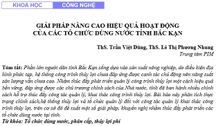 Giải pháp nâng cao hiệu quả hoạt động của các tổ chức dùng nước tỉnh Bắc Kạn