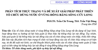 Phân tích thực trạng và đề xuất giải pháp phát triển tổ chức dùng nước ở vùng đồng bằng sông Cửu Long