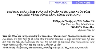 Phương pháp tính toán hệ số cấp nước cho nuôi tôm ven biển vùng đồng bằng sông Cửu Long