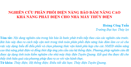 Nghiên cứu phân phối điện năng bảo đảm nâng cao khả năng phát điện cho nhà máy thủy điện