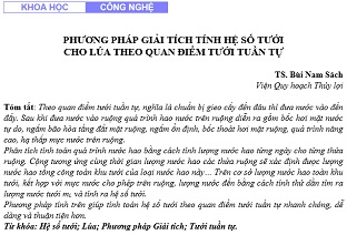 Phương pháp giải tích tính hệ số tưới cho lúa theo quan điểm tưới tuần tự