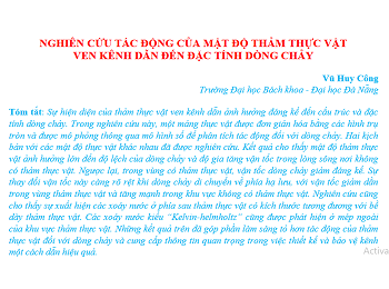 Nghiên cứu tác động của mật độ thảm thực vật ven kênh dẫn đến đặc tính dòng chảy