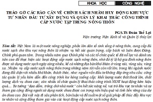 Tháo gỡ các rào cản về chính sách nhằm huy động khu vực tư nhân đầu tư xây dựng va quản lý khai thác công trình cấp nước tập trung nông thôn