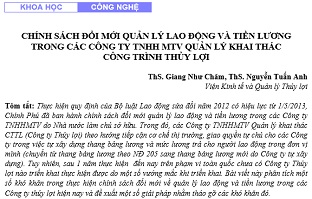 Chính sách đổi mới quản lý lao động và tiền lương trong các Công ty TNHH MTV quản lý khai thác công trình thủy lợi