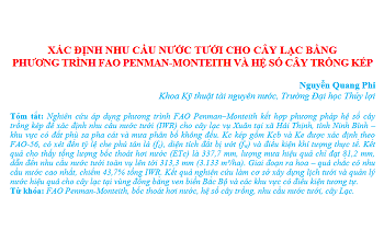 Xác định nhu cầu nước tưới cho cây lạc bằng phương trình Fao Penman-Monteith và hệ số cây trồng kép