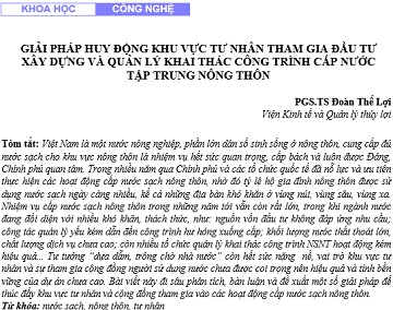 Giải pháp huy động khu vực tư nhân tham gia đầu tư xây dựng và quản lý khai thác công trình cấp nước tập trung nông thôn