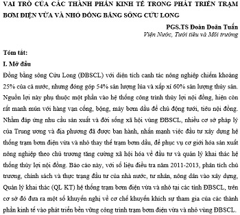 Vai trò của các thành phần kinh tế trong phát triển trạm bơm điện vừa và nhỏ đồng bằng sông Cửu Long