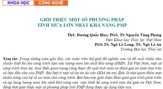 Giới thiệu một số phương pháp tính mưa lớn nhất khả năng PMP