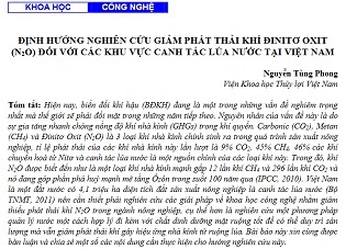 Định hướng nghiên cứu giảm phát thải khí đinitơ oxit (N2O) đối với các khu vực canh tác lúa nước tại Việt Nam