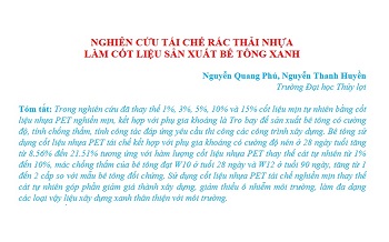 Nghiên cứu tái chế rác thải nhựa làm cốt liệu sản xuất bê tông xanh