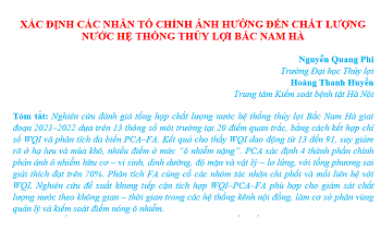 Xác định các nhân tố chính ảnh hưởng đến chất lượng nước hệ thống thủy lợi Bắc Nam Hà
