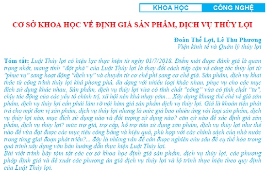 Cơ sở khoa học về định giá sản phẩm, dịch vụ thủy lợi