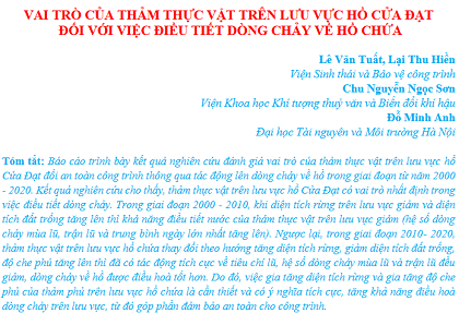 Vai trò của thảm thực vật trên lưu vực hồ Cửa Đạt đối với việc điều tiết dòng chảy về hồ chứa