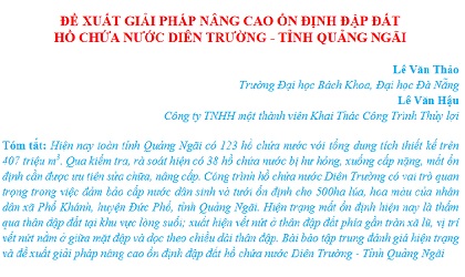 Đề xuất giải pháp nâng cao ổn định đập đất hồ chứa nước Diên Trường - tỉnh Quảng Ngãi