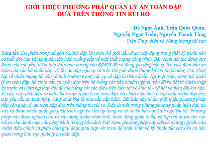 Giới thiệu phương pháp quản lý an toàn đập dựa trên thông tin rủi ro