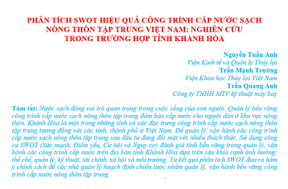 Phân tích SWOT hiệu quả công trình cấp nước sạch nông thôn tập trung Việt Nam: Nghiên cứu trong trường hợp tỉnh Khánh Hòa