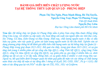 Đánh giá diễn biến chất lượng nước tại hệ thống thủy lợi Quản Lộ - Phụng Hiệp