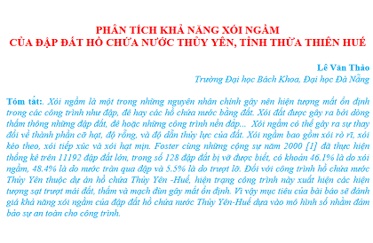 Phân tích khả năng xói ngầm của đập đất hồ chứa nước Thủy Yên, tỉnh Thừa Thiên Huế