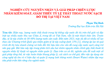 Nghiên cứu nguyên nhân và giải pháp chiến lược nhằm kiểm soát, giảm thiểu tỷ lệ thất thoát nước sạch đô thị tại Việt Nam