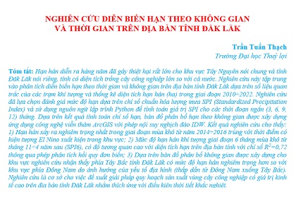 Nghiên cứu diễn biến hạn theo không gian và thời gian trên địa bàn tỉnh Đăk Lăk