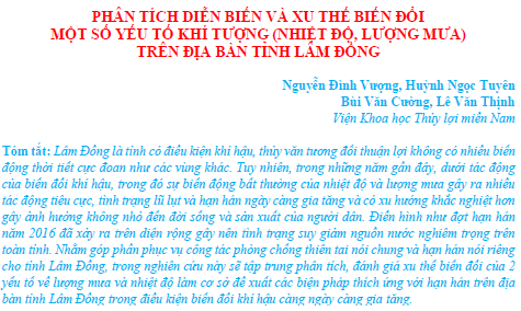 Phân tích diễn biến và xu thế biến đổi một số yếu tố khí tượng (nhiệt độ, lượng mưa) trên địa bàn tỉnh Lâm Đồng