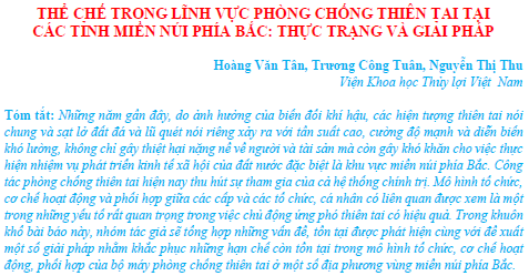 Thể chế trong lĩnh vực phòng chống thiên tai tại các tỉnh miền núi phía Bắc: Thực trạng và giải pháp