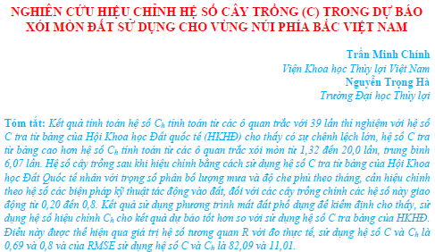 Nghiên cứu hiệu chỉnh hệ số cây trồng (C) trong dự báo xói mòn đất sử dụng cho vùng núi phía Bắc Việt Nam