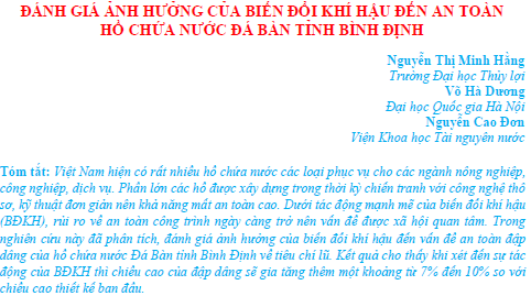 Đánh giá ảnh hưởng của biến đổi khí hậu đến an toàn hồ chứa nước Đá Bàn tỉnh Bình Định