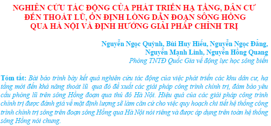 Nghiên cứu tác động của phát triển hạ tầng, dân cư đến thoát lũ, ổn định lòng dẫn đoạn sông Hồng qua Hà Nội và định hướng giải pháp chỉnh trị