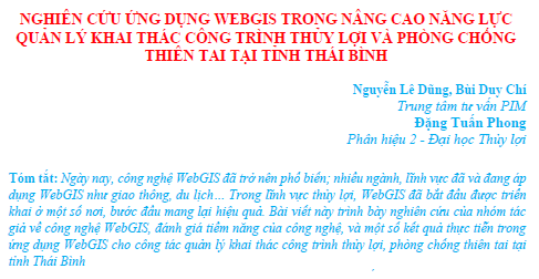 Nghiên cứu ứng dụng WEBGIS trong nâng cao năng lực quản lý khai thác công trình thủy lợi và phòng chống thiên tai tại tỉnh Thái Bình