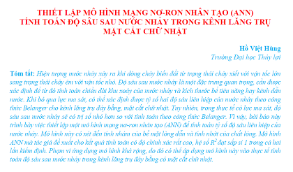 Thiết lập mô hình mạng nơ-ron nhân tạo (ANN) tính toán độ sâu sau nước nhảy trong kênh lăng trụ mặt cắt chữ nhật