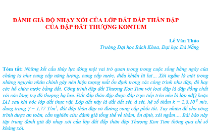 Đánh giá độ nhạy xói của lớp đất đắp thân đập của đập đất thượng Kon Tum