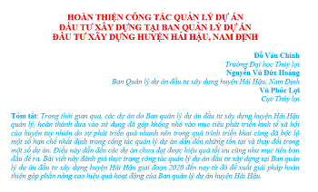 Hoàn thiện công tác quản lý dự án đầu tư xây dựng tại Ban Quản lý dự án đầu tư xây dựng huyện Hải Hậu, Nam Định