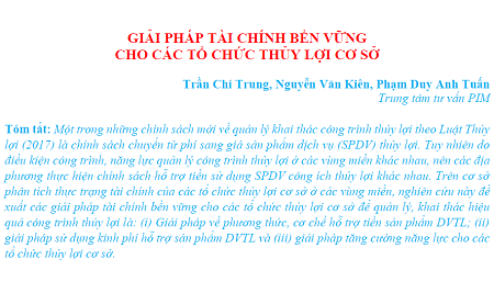 Giải pháp tài chính bền vững cho các tổ chức thủy lợi cơ sở