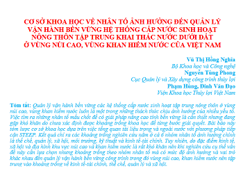 Cơ sở khoa học về nhân tố ảnh hưởng đến quản lý vận hành bền vững hệ thống cấp nước sinh hoạt nông thôn tập trung khai thác nước dưới đất ở vùng núi cao, vùng khan hiếm nước của Việt Nam