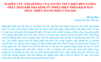 Nghiên cứu ảnh hưởng của nguồn thủy điện đến lượng phát thải khí nhà kính từ nhiệt điện theo kịch bản phát triển nguồn điện năm 2030