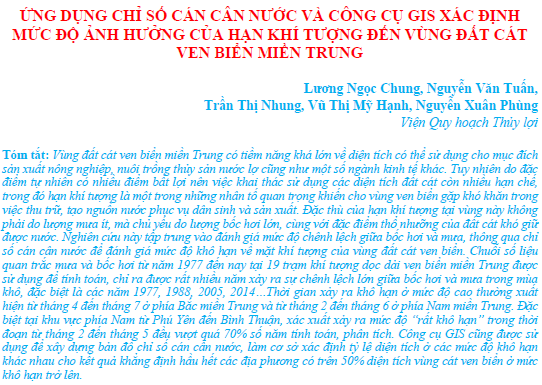 Ứng dụng chỉ số cán cân nước và công cụ GIS xác định mức độ ảnh hưởng của hạn khí tượng đến vùng đất cát ven biển miền Trung