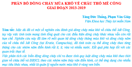 Phân bố dòng chảy mùa khô về châu thổ Mê Kông giai đoạn 2013-2019